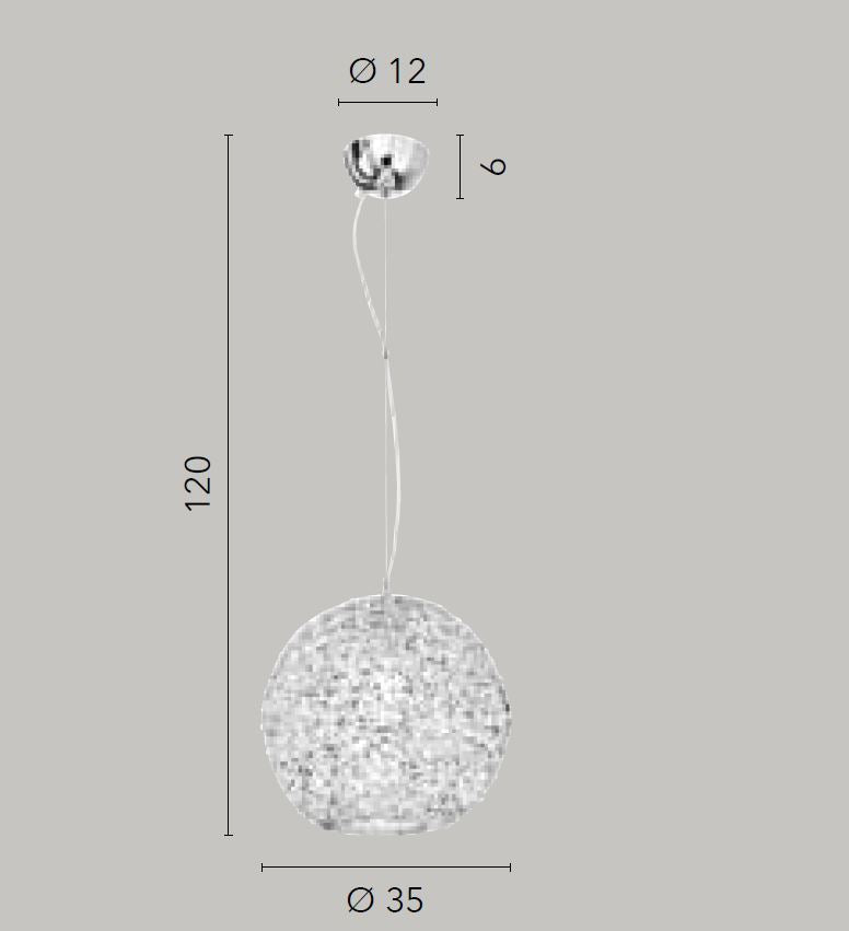 Sospensione sfera alluminio cromo con cristalli K9 D.35cm 1XE27 non incl. ASTRA Sospensione sfera alluminio cromo con cristalli K9 D.35cm 1XE27 non incl. ASTRA